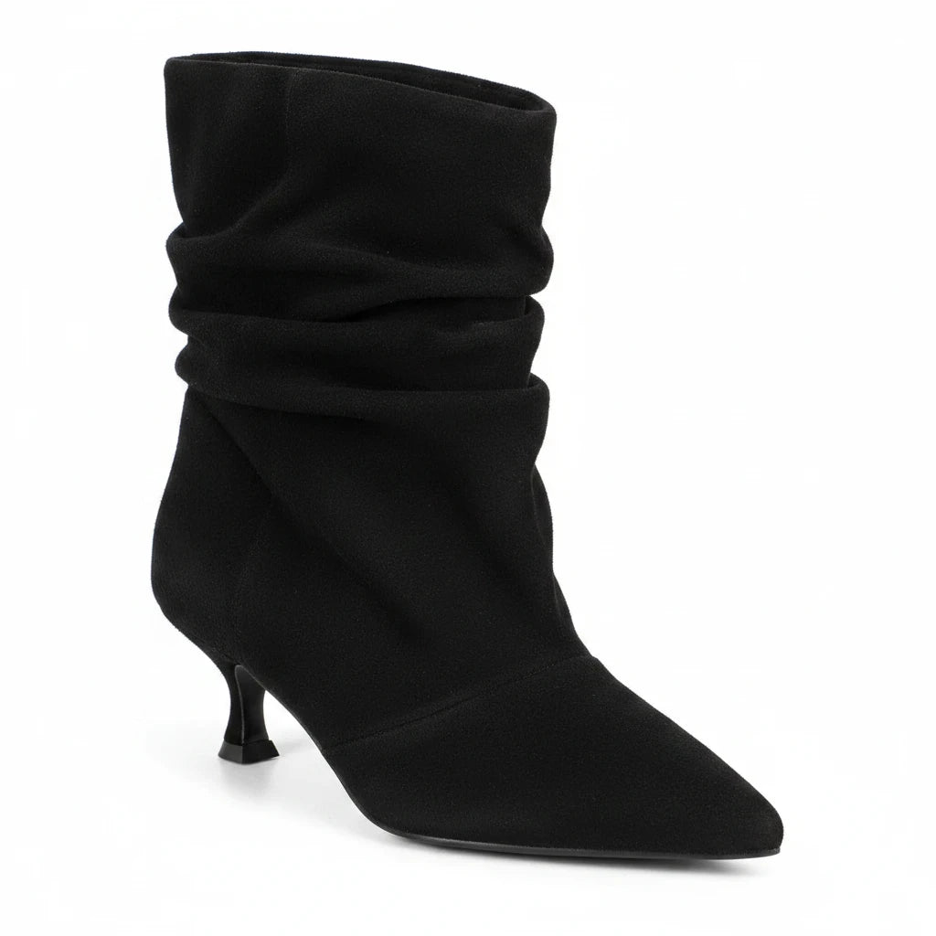 Capone Evelyn Pointed Toe Suede Look Women Sued Black Ankle Boot