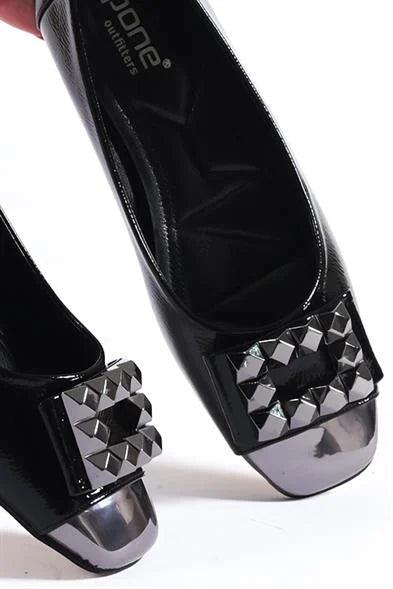 Capone Agata 070 Women Black Metalic Bouckle Ballet Flats