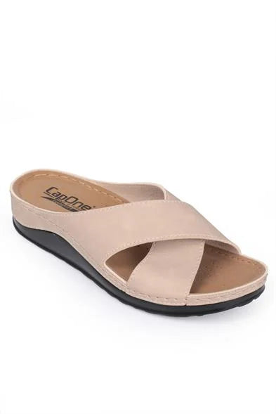 Capone Ivory 107001 Women Navy Cross Band Slide Comfort Anatomical Sandals