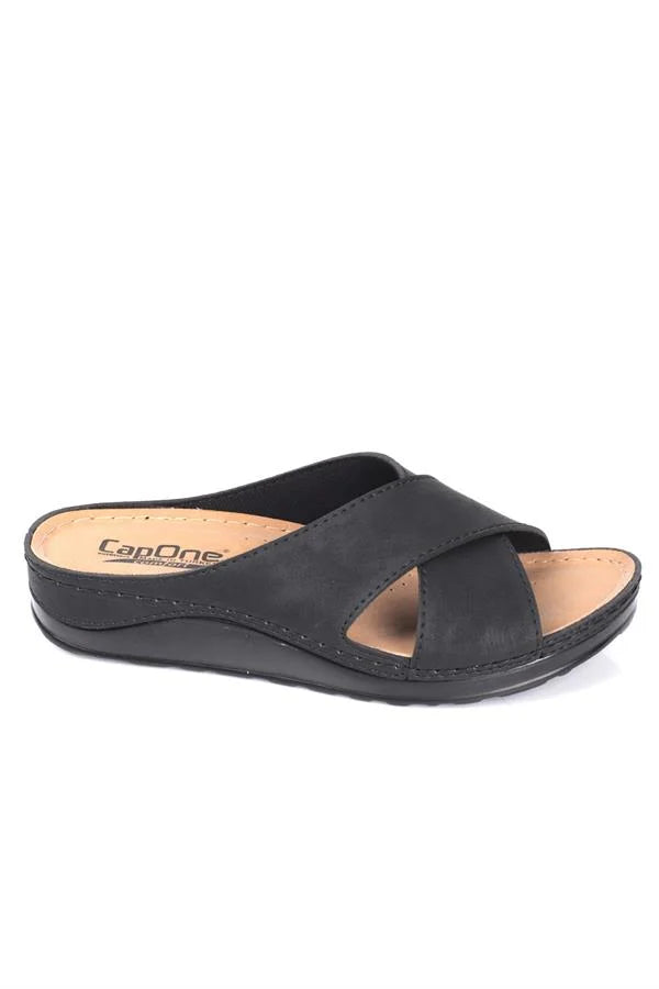 Capone Ivory 107001 Women Navy Cross Band Slide Comfort Anatomical Sandals