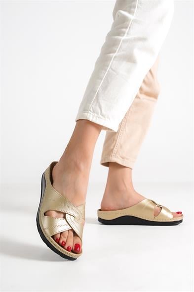 Capone Janel 107090 Ženske zlatne slingback udobne anatomske sandale