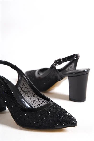 Capone Nona 145 Blok Potpetica Kristalno Ukrašene Slingback Ženske Srebrne Cipele