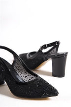 Capone Nona 145 Blok Potpetica Kristalno Ukrašene Slingback Ženske Srebrne Cipele