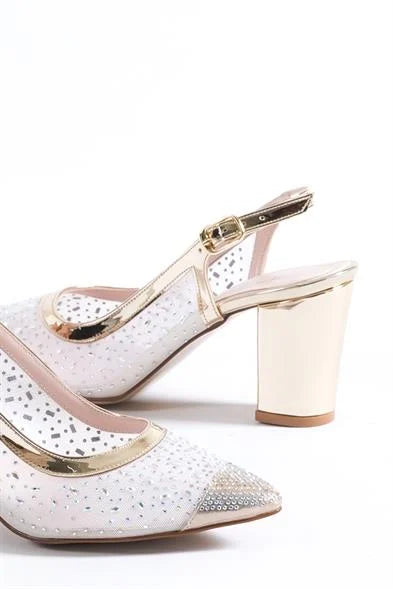 Capone Nona 145 Blok Potpetica Kristalno Ukrašene Slingback Ženske Srebrne Cipele