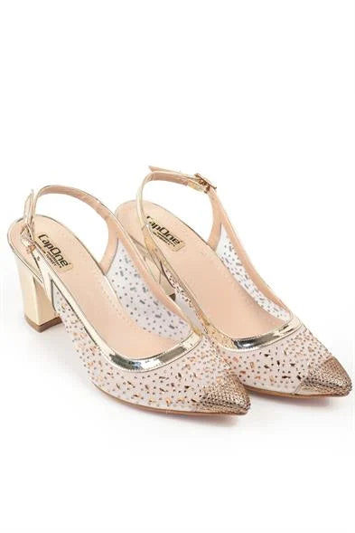Capone Nona 145 Blok Potpetica Kristalno Ukrašene Slingback Ženske Srebrne Cipele