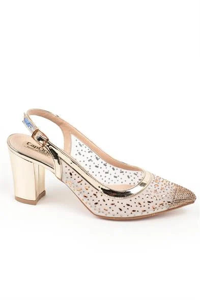 Capone Nona 145 Blok Potpetica Kristalno Ukrašene Slingback Ženske Srebrne Cipele