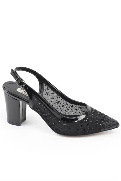Capone Nona 145 Blok Potpetica Kristalno Ukrašene Slingback Ženske Srebrne Cipele