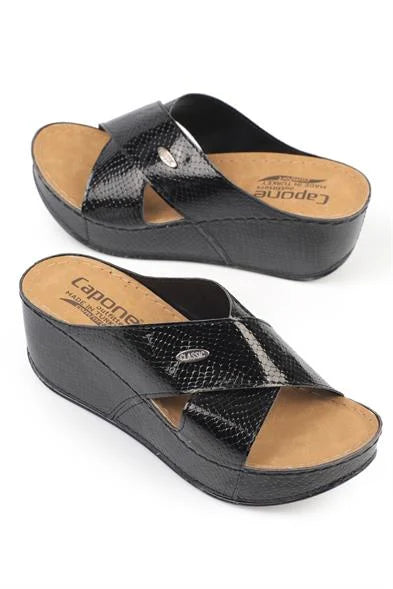 Capone Kaja 6175 Women Black Platform Cross Band Sandals