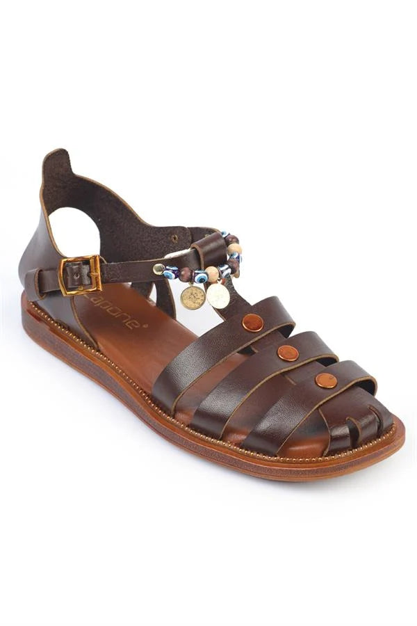 Capone Elora Accessorized Leather Women Brown Sandals