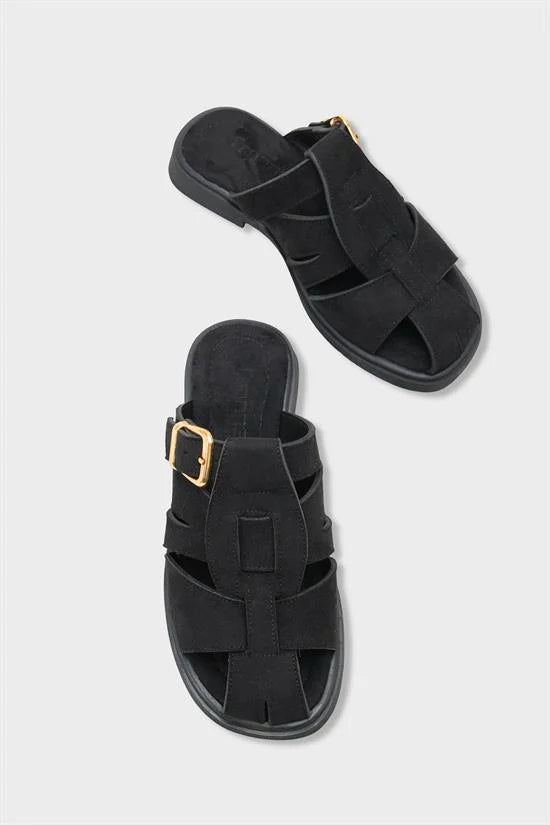 Capone Alanna Suede Look Gladiator Women Sued Black Sandal