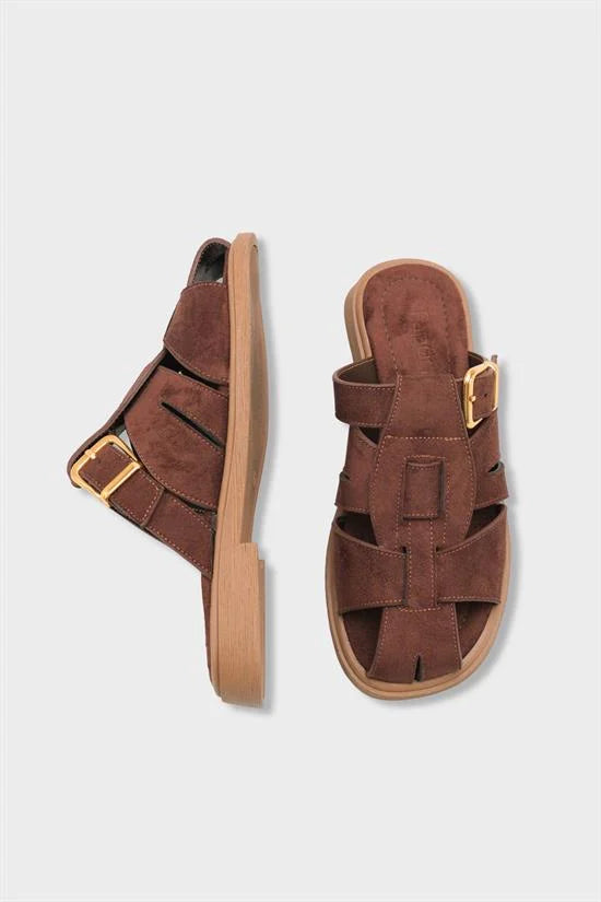 Capone Alanna Suede Look Gladiator Women Sued Black Sandal