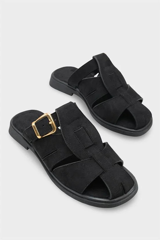 Capone Alanna Suede Look Gladiator Women Sued Black Sandal