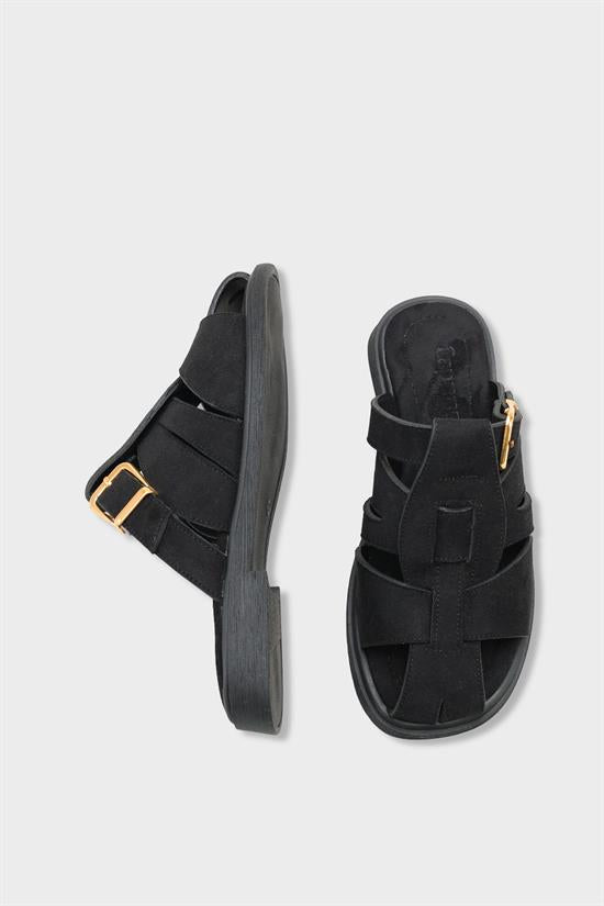 Capone Alanna Suede Look Gladiator Women Sued Black Sandal