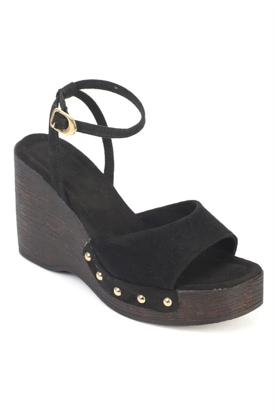 Capone Aline Wedge Heel Ankle Strap Suede Look Women Sued Beige Sandal