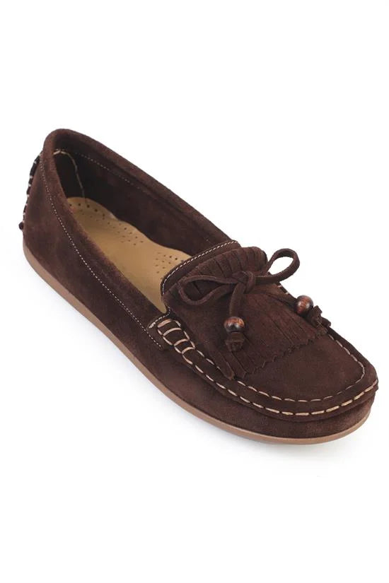 Capone Almir Genuine Leather Suede Beaded Tassel Comfort Women Walnut Loafer