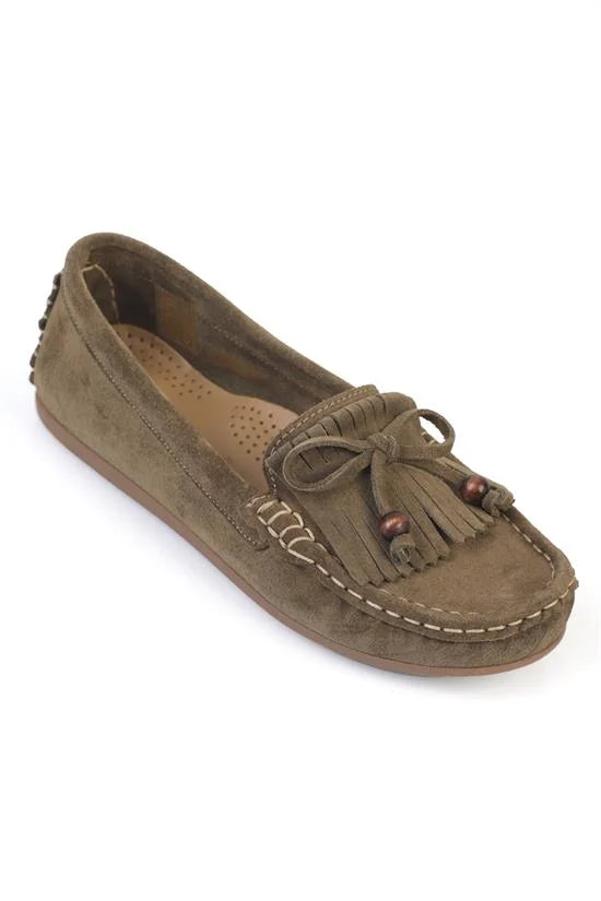 Capone Almir Genuine Leather Suede Beaded Tassel Comfort Women Walnut Loafer