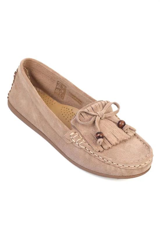Capone Almir Genuine Leather Suede Beaded Tassel Comfort Women Walnut Loafer
