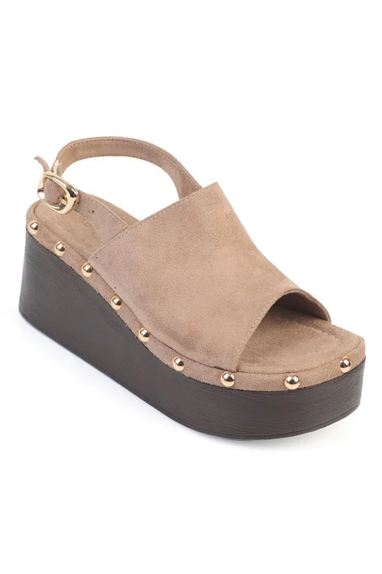 Capone Alyce Suede Croc Detail Wedge Heel Casual Women Sued Black Sandal