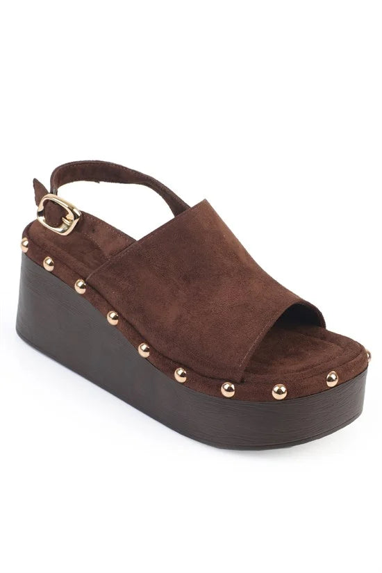 Capone Alyce Suede Croc Detail Wedge Heel Casual Women Sued Black Sandal