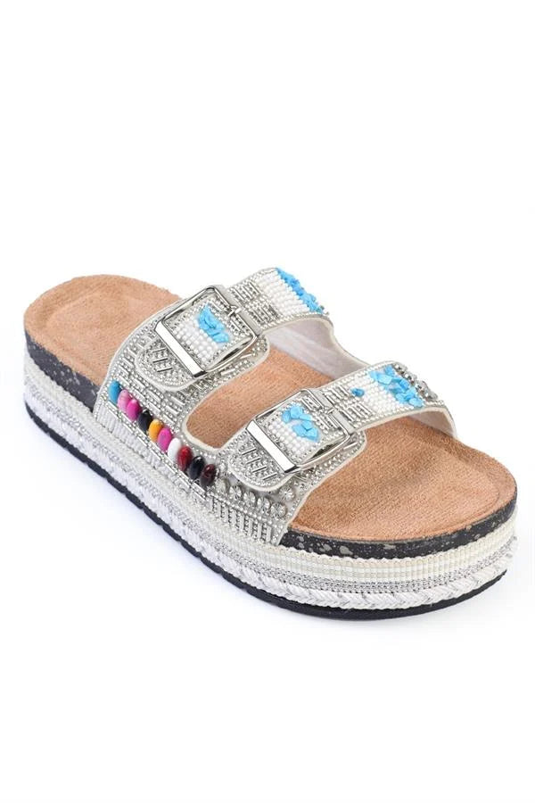 Capone Alyson Crystal Embellishedı Buckled Flat Heeled Woman Sandal