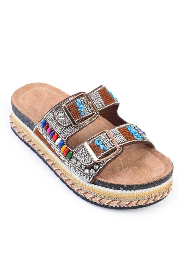 Capone Alyson Crystal Embellishedı Buckled Flat Heeled Woman Sandal