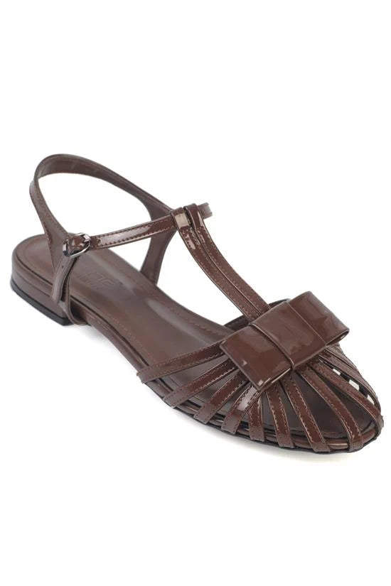 Capone Amara Lattice Braided Women Patent Beige Ballerinas