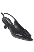 Capone Angelina Pointed Toe Croc Effect Open Back Mid Heel Women Black Shoe