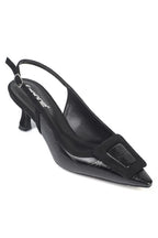 Capone Angelina Pointed Toe Croc Effect Open Back Mid Heel Women Black Shoe