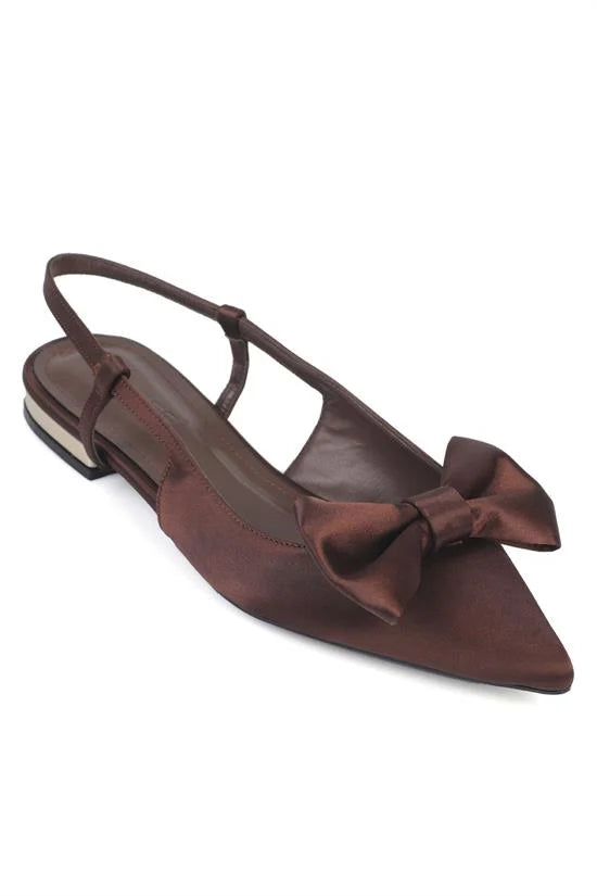 Capone Ania Pointed Toe Satin Open Back Women Satin Mink Ballerinas
