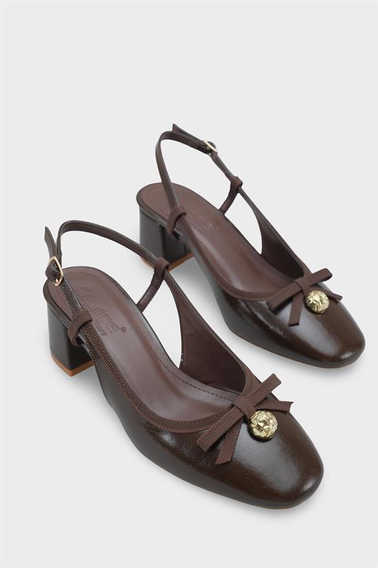 Capone Arielle Round Toe Ankle Strap Mid Heel Bow Detail Women Black Shoe