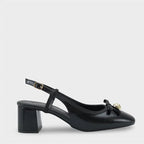 Capone Arielle Round Toe Ankle Strap Mid Heel Bow Detail Women Black Shoe