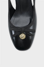 Capone Arielle Round Toe Ankle Strap Mid Heel Bow Detail Women Black Shoe