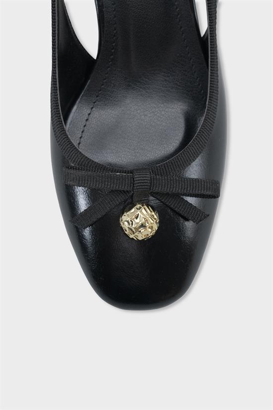 Capone Arielle Round Toe Ankle Strap Mid Heel Bow Detail Women Black Shoe