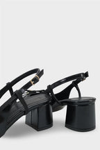 Capone Arielle Round Toe Ankle Strap Mid Heel Bow Detail Women Black Shoe