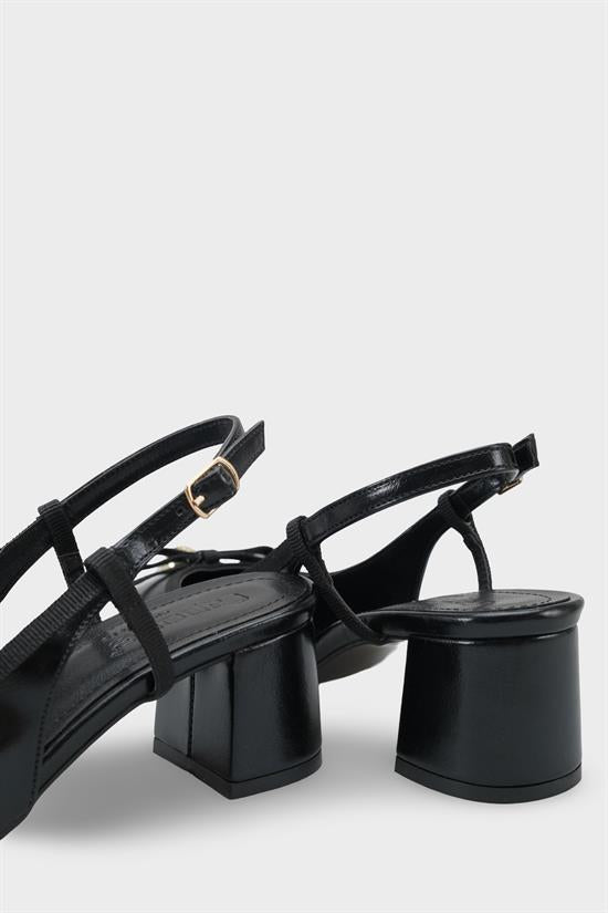 Capone Arielle Round Toe Ankle Strap Mid Heel Bow Detail Women Black Shoe
