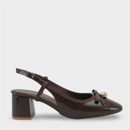 Capone Arielle Round Toe Ankle Strap Mid Heel Bow Detail Women Black Shoe