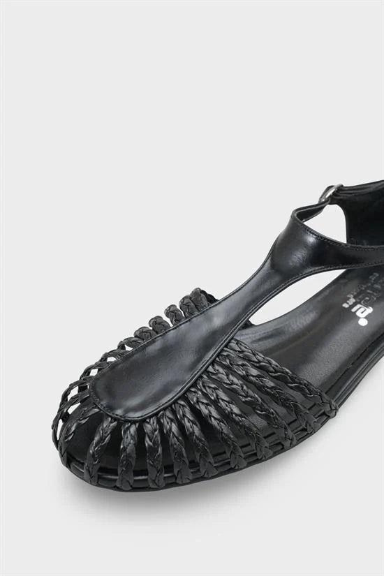 Capone Arleen Woven Low Heel Women Black Ballet Flat