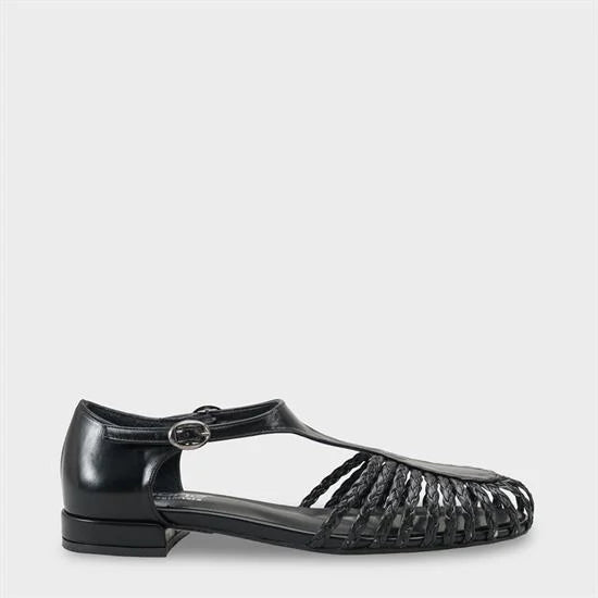 Capone Arleen Woven Low Heel Women Black Ballet Flat