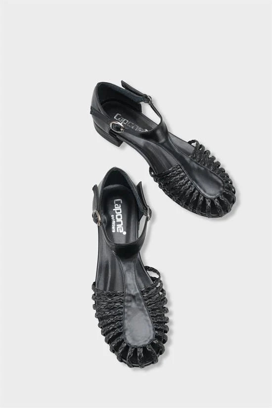 Capone Arleen Woven Low Heel Women Black Ballet Flat