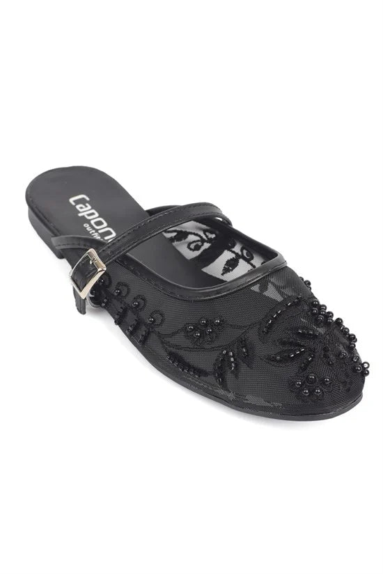 Capone Avie Lace Mesh Embroidered Women White Mule