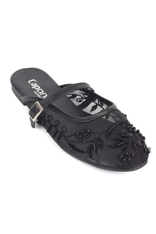 Capone Avie Lace Mesh Embroidered Women White Mule