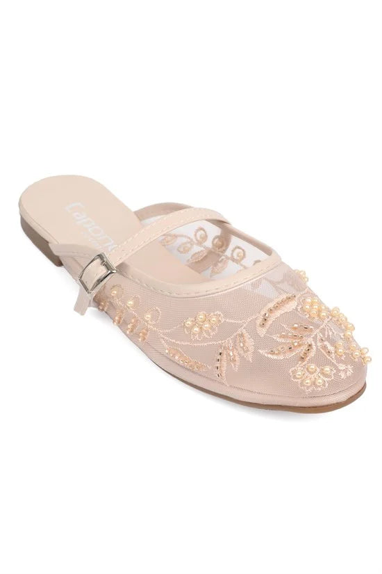 Capone Avie Lace Mesh Embroidered Women White Mule