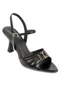 Capone Belvia Pointed Toe Metallic Ankle Strap Mid Heel Women Black Shoe