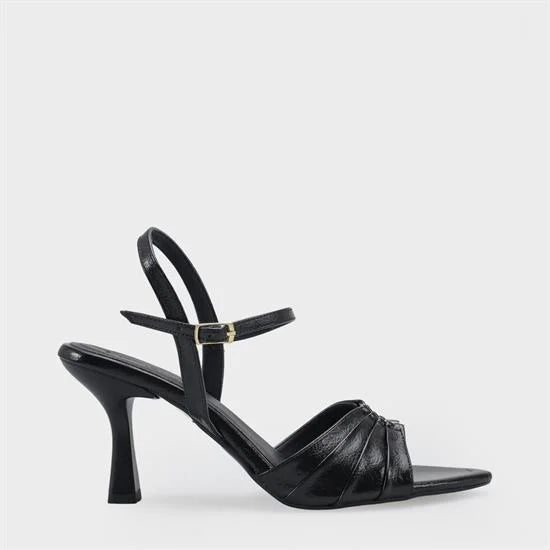 Capone Belvia Pointed Toe Metallic Ankle Strap Mid Heel Women Black Shoe