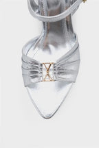 Capone Belvia Pointed Toe Metallic Ankle Strap Mid Heel Women Black Shoe