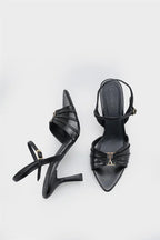 Capone Belvia Pointed Toe Metallic Ankle Strap Mid Heel Women Black Shoe