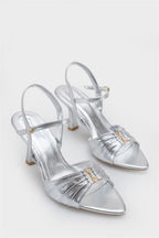 Capone Belvia Pointed Toe Metallic Ankle Strap Mid Heel Women Black Shoe