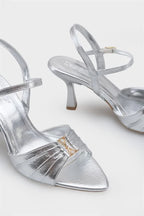 Capone Belvia Pointed Toe Metallic Ankle Strap Mid Heel Women Black Shoe