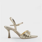 Capone Belvia Pointed Toe Metallic Ankle Strap Mid Heel Women Black Shoe