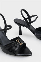 Capone Belvia Pointed Toe Metallic Ankle Strap Mid Heel Women Black Shoe